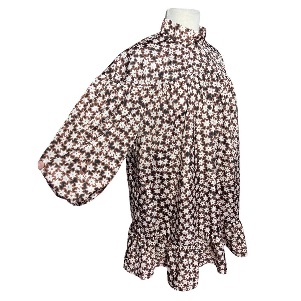 ANTHROPOLOGIE Women’s Brown Abstract Star Print Puff Sleeve Mini Dress - Picture 6 of 8